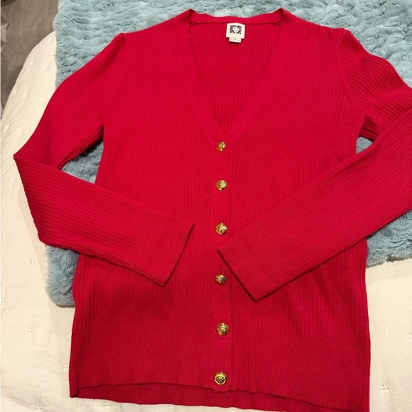 Anne Klein Sweaters - Anne Klein Red Knit  Cardigan with Gold Tone Buttons Size M